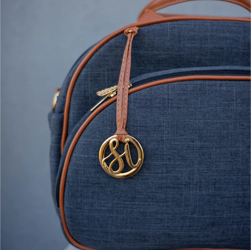 Bolsa da Mamãe - Linho Preto com Detalhes em Couro Caramelo - foto 3