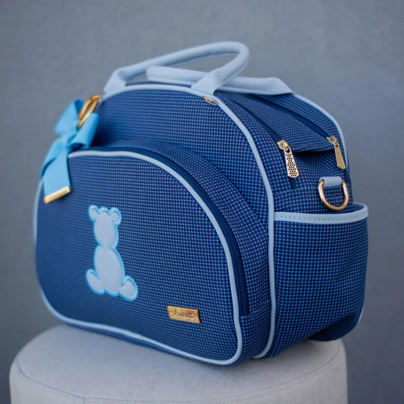 Bolsa da Mamãe - Tweed Azul Marinho no Couro Azul Bebê - foto 2