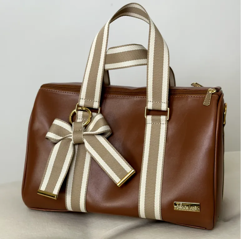Bolsa da Mamãe - Couro Caramelo com Fitas Listradas - foto 2