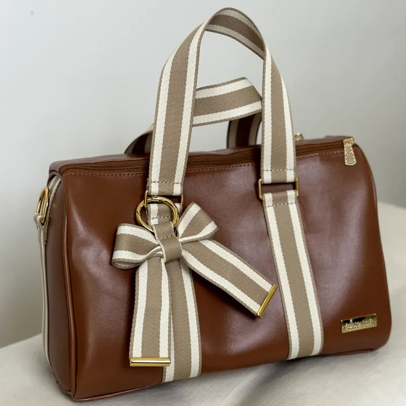 Bolsa da Mamãe - Couro Caramelo com Fitas Listradas - foto 3