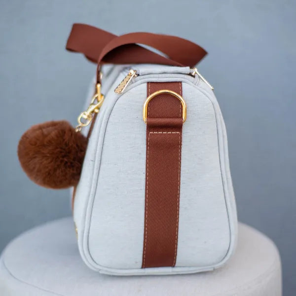 Bolsa da Mamãe - Linho Bege com Fitas Caramelo - foto 2