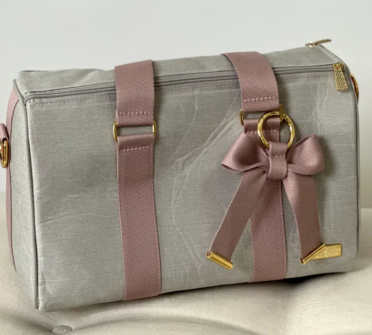 Bolsa da Mamãe - Linho Bege com Fitas Rosê - foto 2