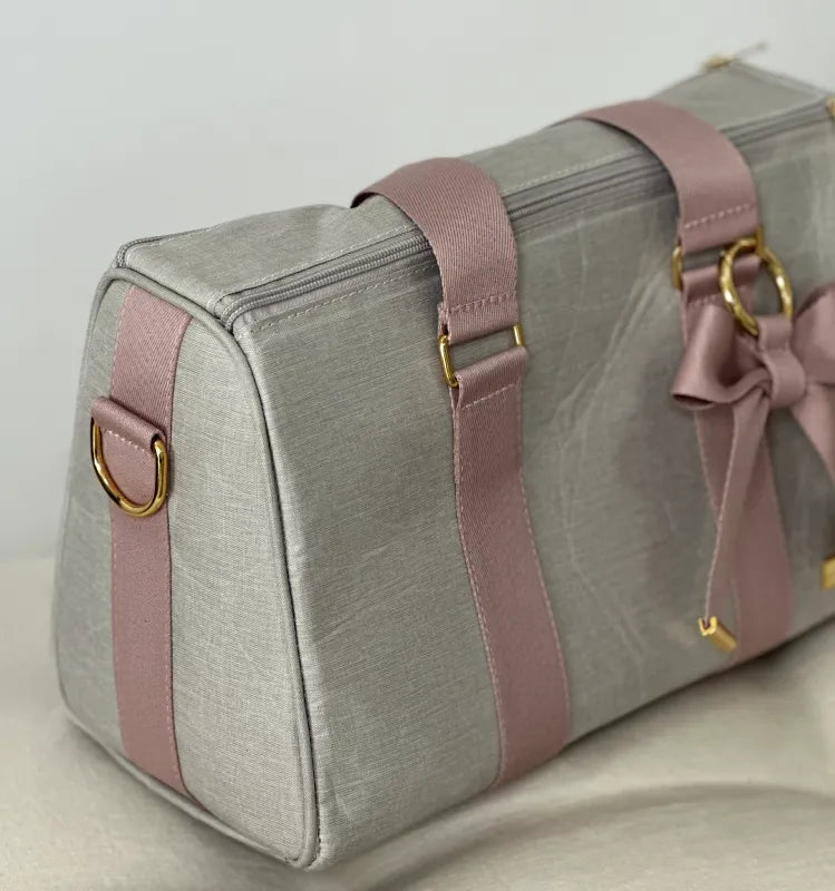 Bolsa da Mamãe - Linho Bege com Fitas Rosê - foto 3