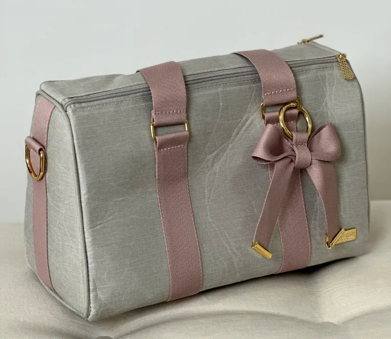 Bolsa da Mamãe - Linho Bege com Fitas Rosê - foto 4